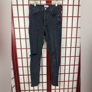 Agolde Nico High Rise Slim Straight Black Denim Jeans Distressed Cassette 27